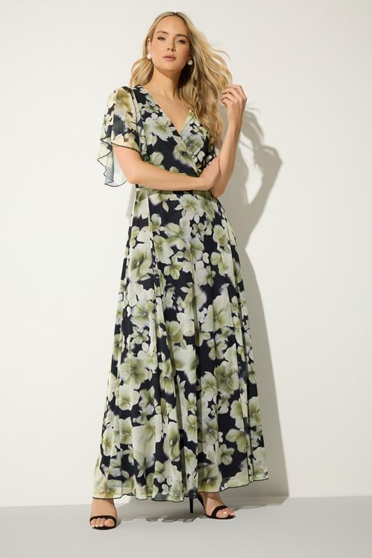 LTS Tall Black Floral Mesh Maxi Dress