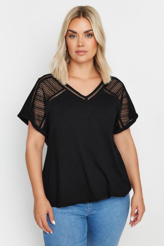 YOURS Plus Size Black Bubble Hem Top | Yours Clothing 1