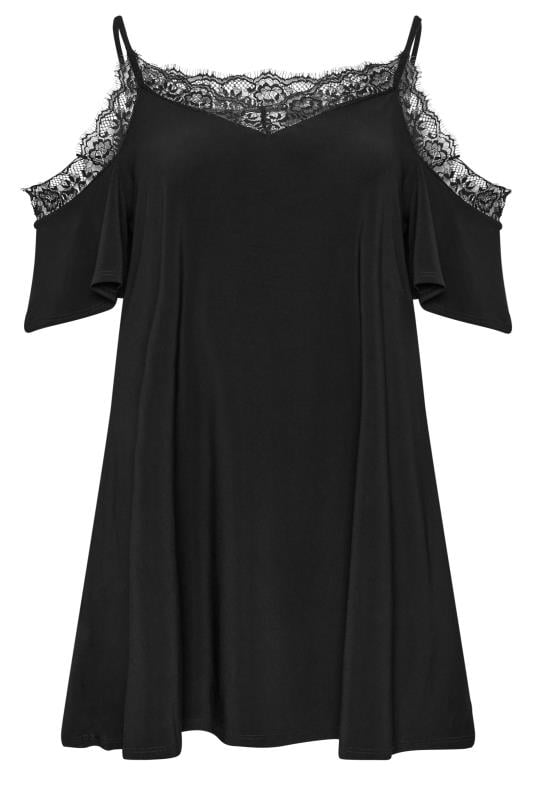 YOURS LONDON Plus Size Black Lace Cold Shoulder Swing Top | Yours Clothing 5
