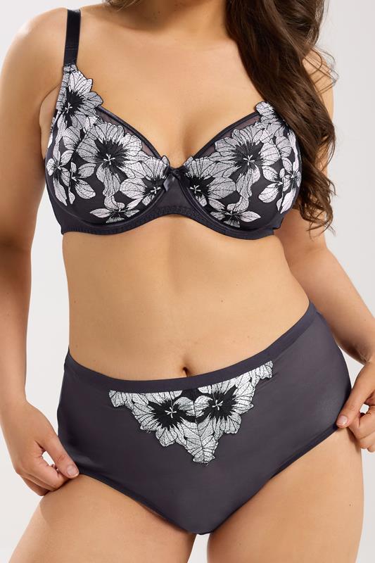 YOURS Curve Purple Floral Lace Mesh Full Briefs