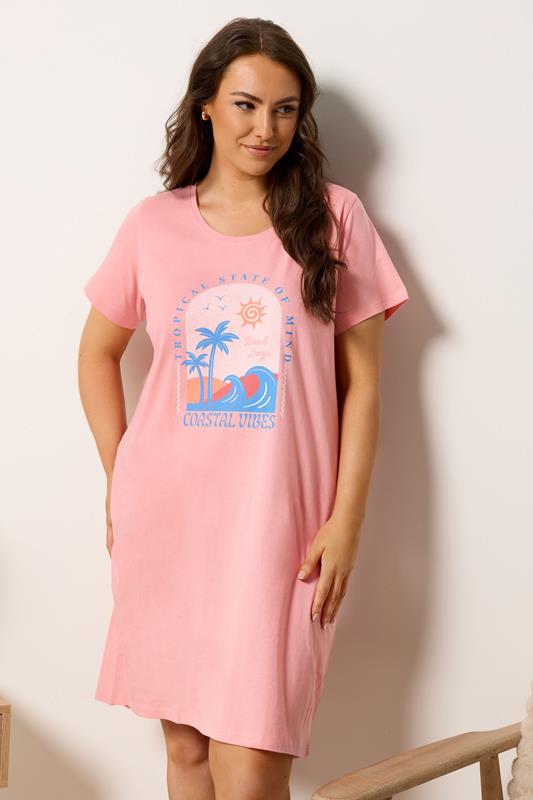  YOURS Curve Pink 'Coastal Vibes' Dipped Back Nightdress