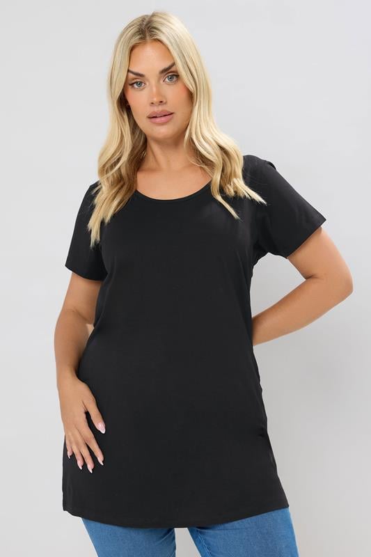 YOURS Plus Size 2 PACK Black & White Longline T-Shirts | Yours Clothing  2