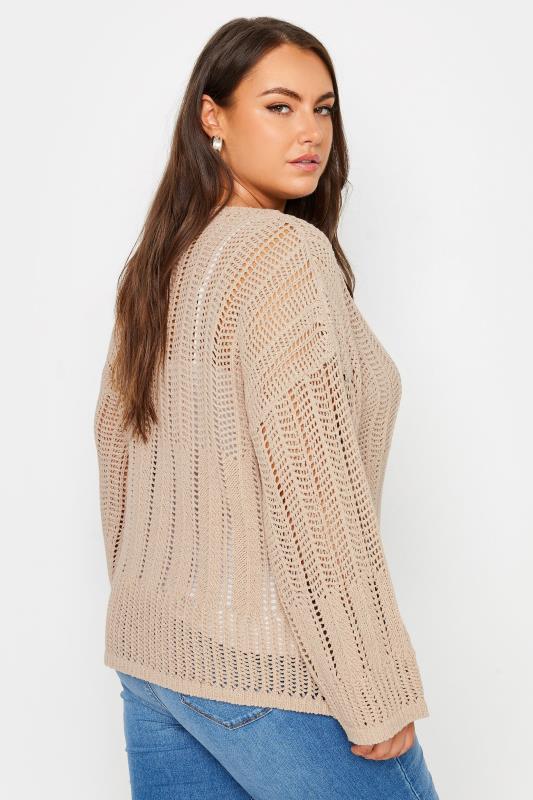 LIMITED COLLECTION Plus Size Natural Brown Flared Sleeve Pointelle Jumper | Yours Clothing 3