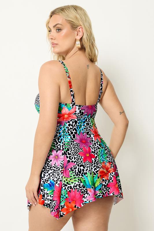 YOURS Plus Size Black Animal Floral Tankini Top | Yours Clothing 5