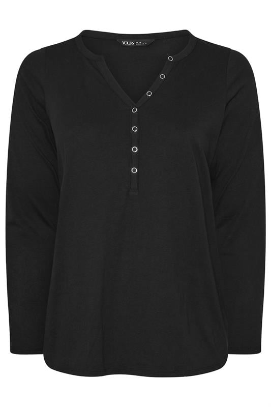 YOURS Plus Size Black Henley Top | Yours Clothing 5