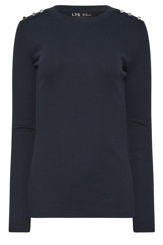 LTS Tall Women's Navy Blue Ribbed Button Top | Long Tall Sally 5