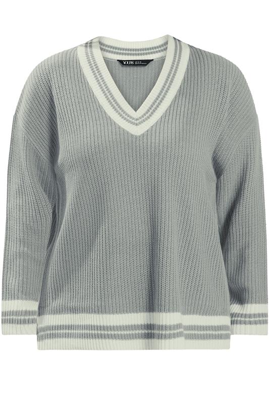 YOURS Plus Size Grey & White Knitted Tennis Jumper | Yours Clothing 6