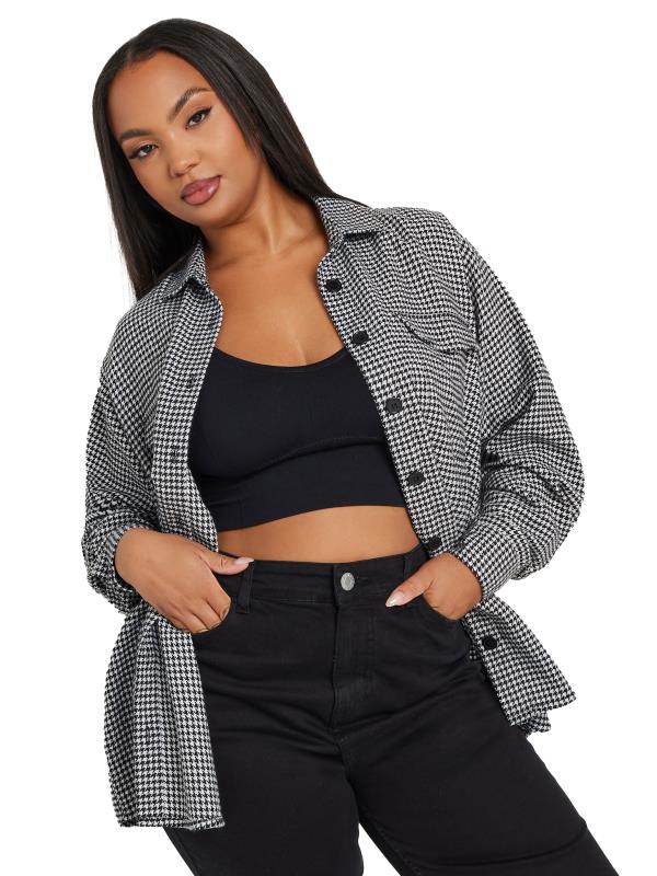 LIMITED COLLECTION Plus Size Black & White Brushed Dogtooth Print Shacket | Yours Clothing 8