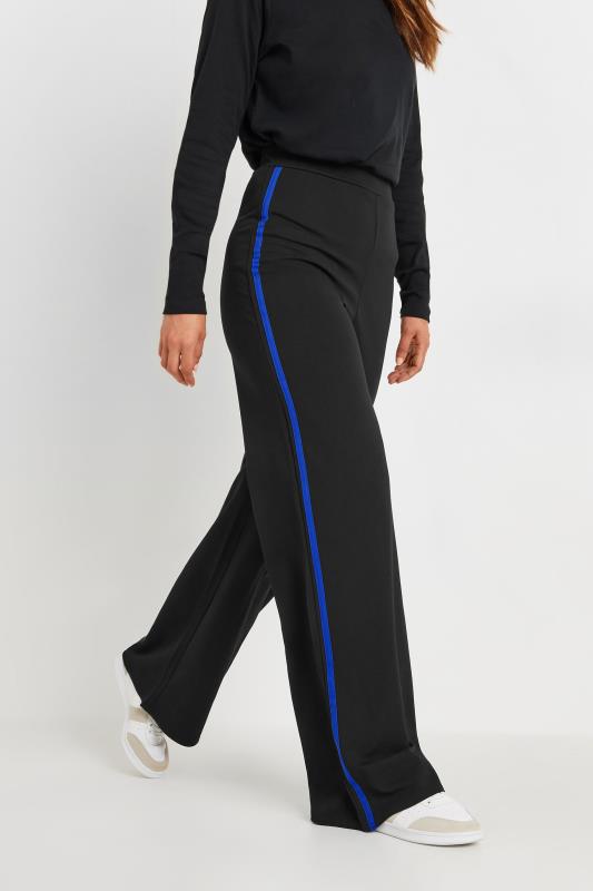 Tall  LTS Tall Black & Cobalt Blue Side Stripe Wide Leg Trousers