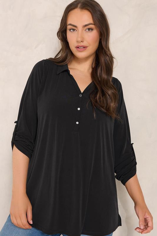  EVANS Curve Black Long Sleeve Blouse