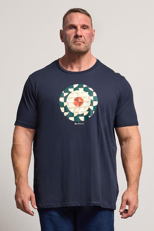  BEN SHERMAN Big & Tall Navy Blue Signature Target Printed T-Shirt
