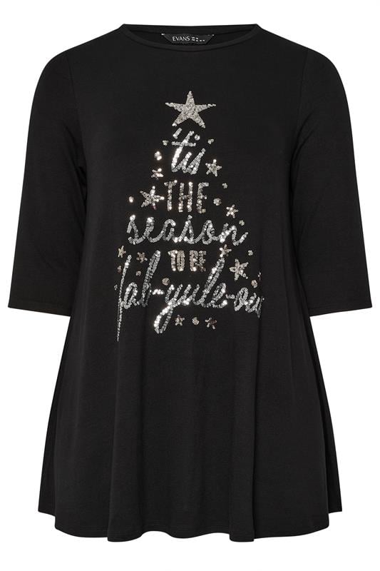 EVANS Plus Size Black Sequin Christmas Tree Top | Evans 5