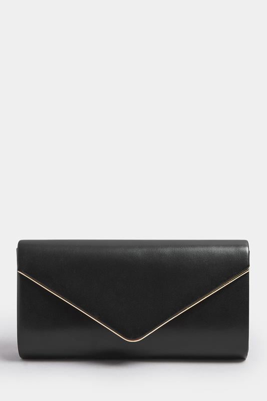 Black Faux Leather Metal Trim Clutch bag | Yours Clothing 1