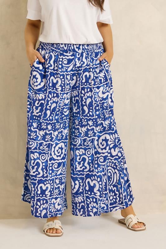  EVANS Curve Blue Abstract Print Wide Leg Trouser