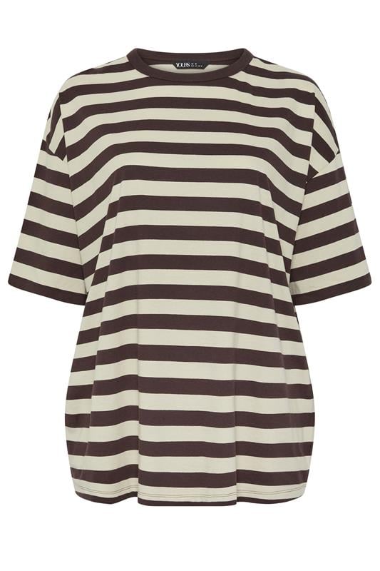 YOURS Plus Size Chocolate Brown & Cream Boxy T-Shirt | Yours Clothing 5