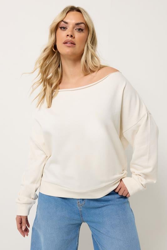 YOURS Curve Ivory White Off Shoulder Sweatshirt