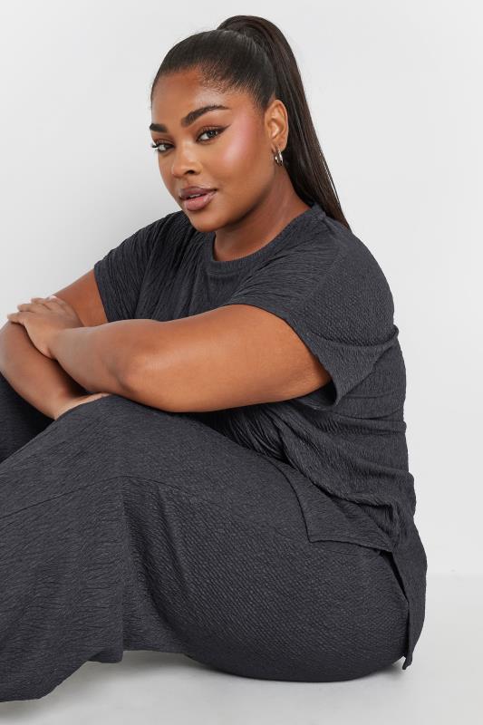 YOURS Plus Size Charcoal Grey Crinkle Plisse T-Shirt | Yours Clothing  5