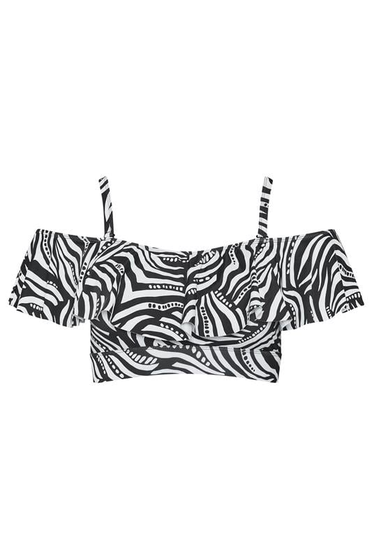 YOURS Plus Size Black Abstract Frill Bardot Bikini Top | Yours Clothing 9