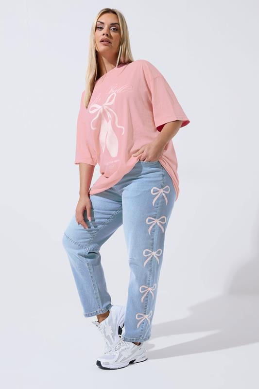  LIMITED COLLECTION Curve Blue Bow Barrel Leg Jeans