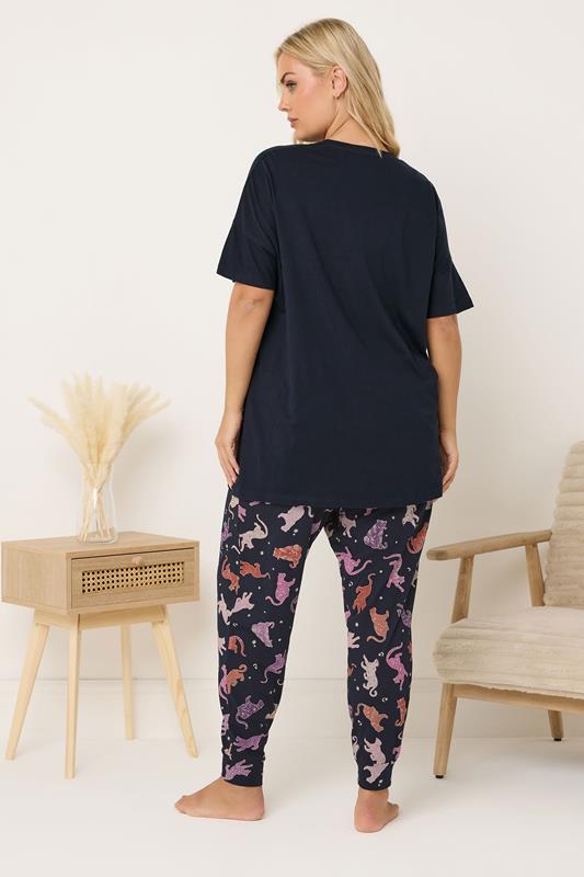 YOURS Plus Size Navy Blue 'Mystic Midnight' Cuffed Pyjama Set | Yours Clothing 2