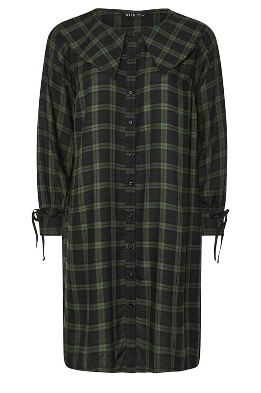 YOURS Plus Size Khaki Green Check Collar Mini Dress | Yours Clothing 6