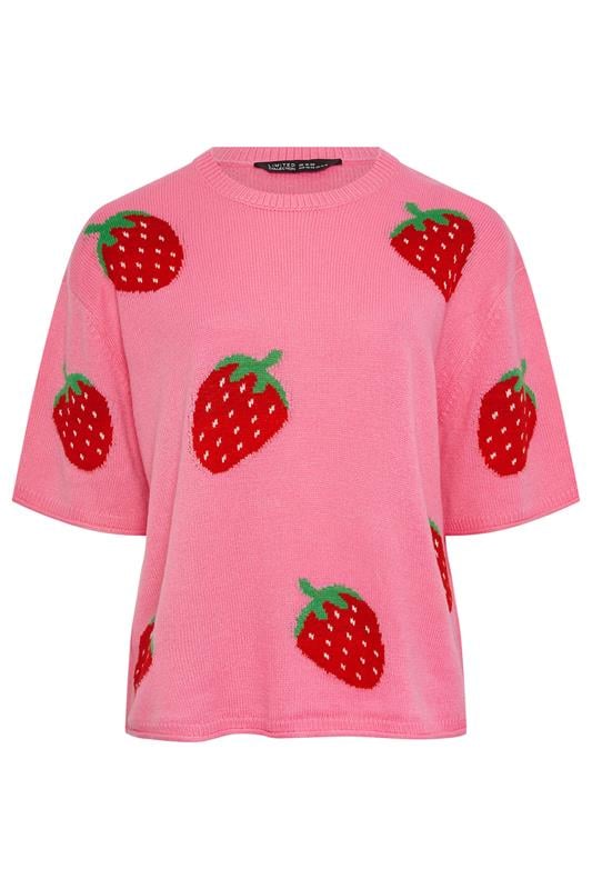 LIMITED COLLECTION Plus Size Pink Strawberry Knitted Boxy Top 6