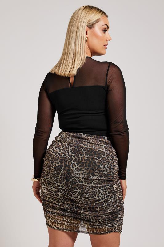 YOURS LONDON Plus Size Brown Leopard Print Gathered Mesh Skirt | Yours Clothing 3