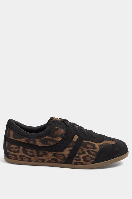Black Leopard Print Low Retro Stripe Trainers In Extra Wide EEE Fit | Yours Clothing 2