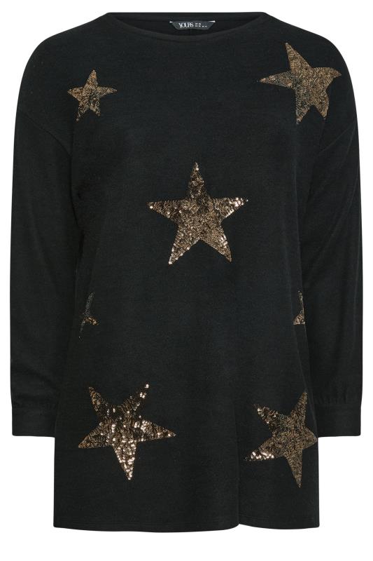 YOURS Plus Size Black Sequin Star Print Jumper | Yours Clothing 5