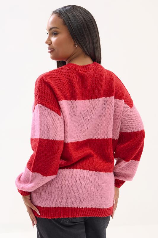 YOURS Plus Size Red & Pink Striped Soft Touch Knitted Jumper | Yours Clothing 2