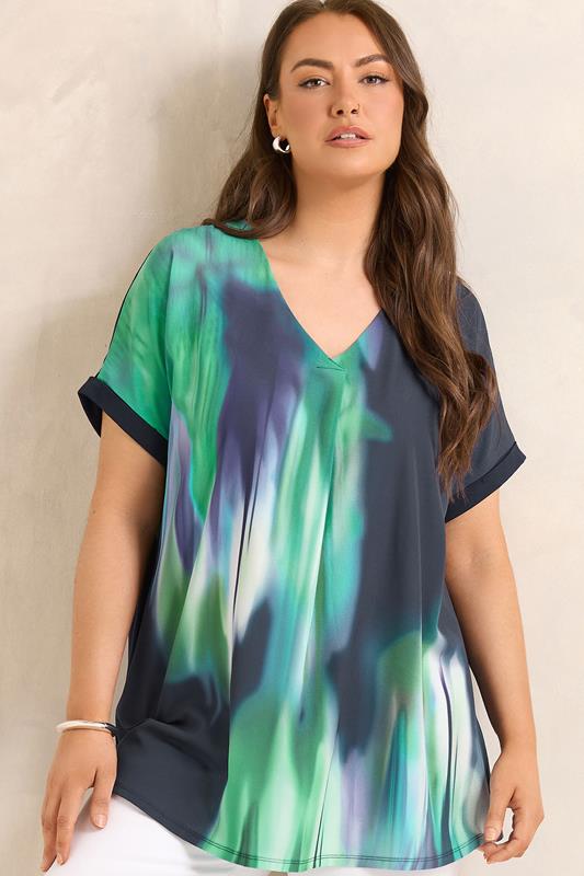  EVANS Curve Navy Blue & Teal Green Blurred Top