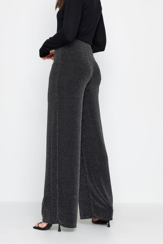 LTS Tall Black Glitter Wide Leg Trousers | Long Tall Sally  4