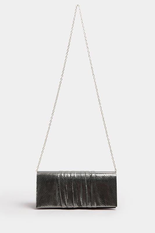 Silver Faux Leather Metallic Clutch Bag