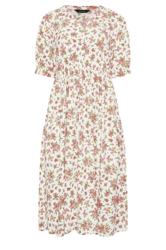 LIMITED COLLECTION Plus Size White Vintage Floral Textured Midaxi Dress | Yours Clothing 5