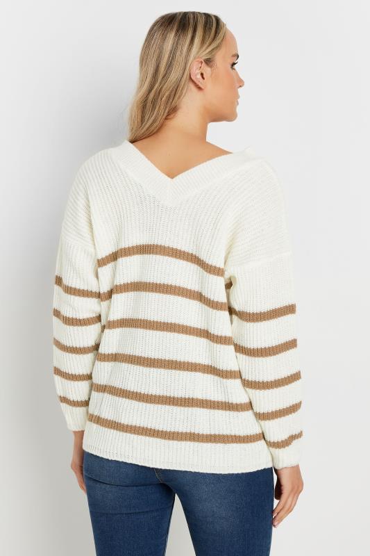 LTS Tall White & Beige Brown V-Neck Stripe Jumper | Long Tall Sally  3