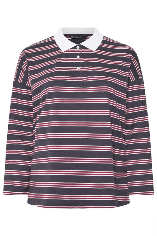 YOURS Plus Size Grey & Red Stripe Rugby Collar Top | Yours Clothing 6