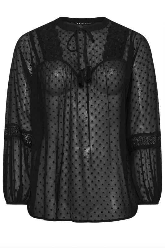 YOURS Plus Size Black Lace Detail Dobby Blouse | Yours Clothing  7