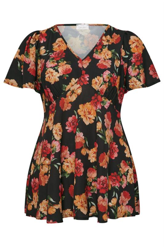 YOURS LONDON Plus Size Black Floral Print Angel Sleeve Blouse | Yours Clothing 5