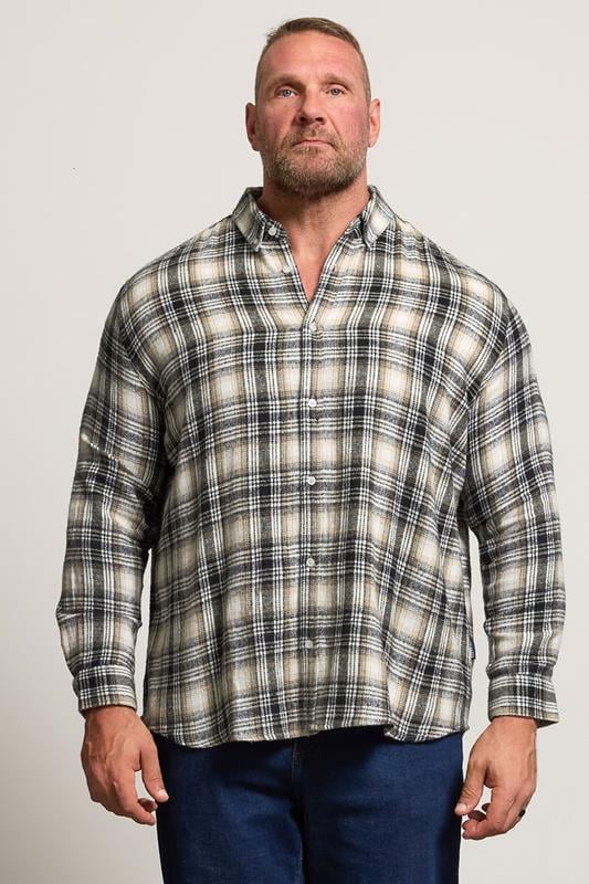 BadRhino Big & Tall Black & Tan Brown Brushed Checked Shirt | BadRhino 1