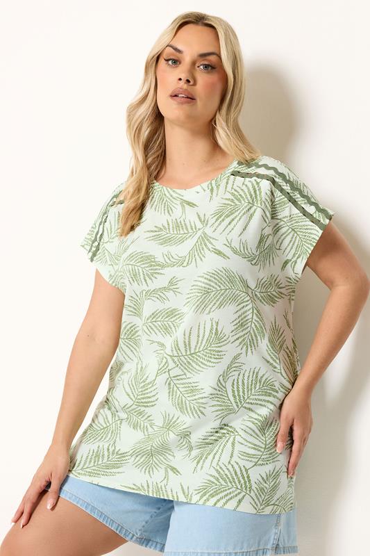 YOURS Plus Size Green Palm Tree Trim Detail T-Shirt | Yours Clothing 1
