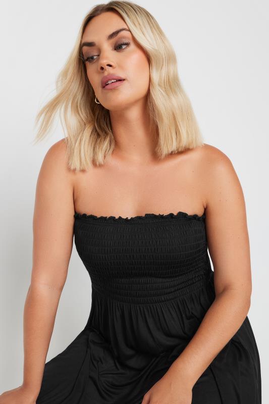 YOURS Plus Size Black Shirred Bandeau Longline Top | Yours Clothing 4