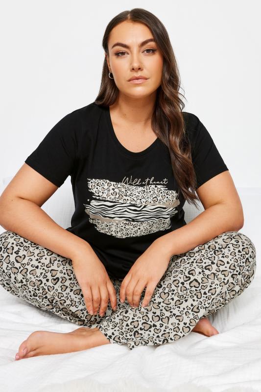 Plus Size  YOURS Curve Black 'Wild At Heart' Animal Print Pyjama Set