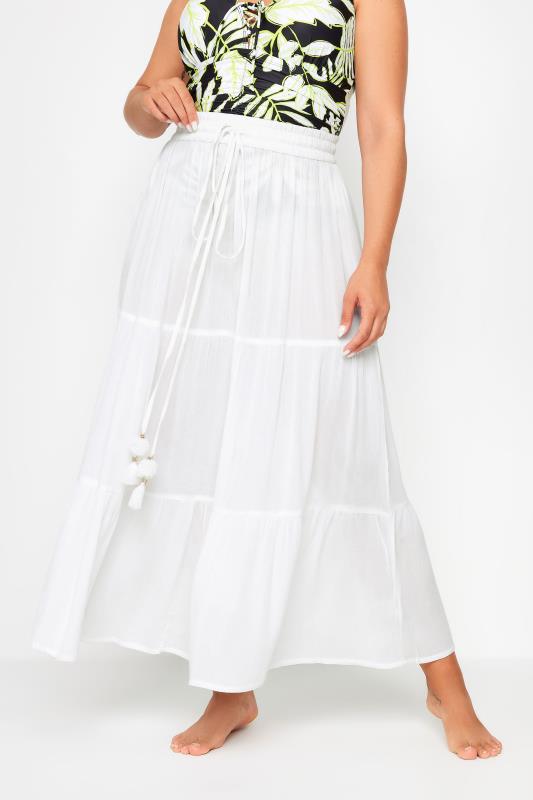 YOURS Curve Plus Size White Tiered Beach Skirt | Yours Clothing  1