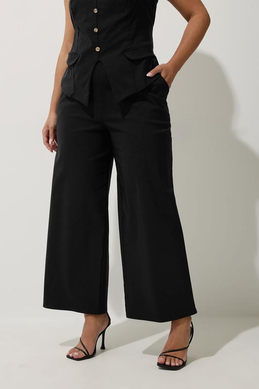 LIMITED COLLECTION Curve Black Bengaline Wide Leg Trousers | Yours Clothing 2