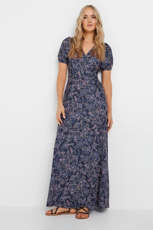 LTS Tall Women's Navy Blue Floral Print Wrap Maxi Dress | Long Tall Sally 2