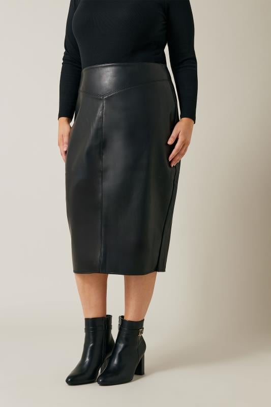 Evans Black Faux Leather Midi Skirt 1