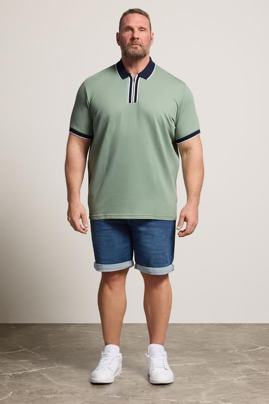 BadRhino Big & Tall Green Texture Zip Polo Shirt | BadRhino 1