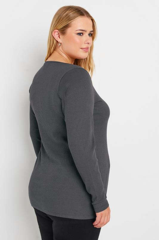 YOURS Plus Size Charcoal Grey Ribbed Popper Fastening Top | Yours Clothing 3