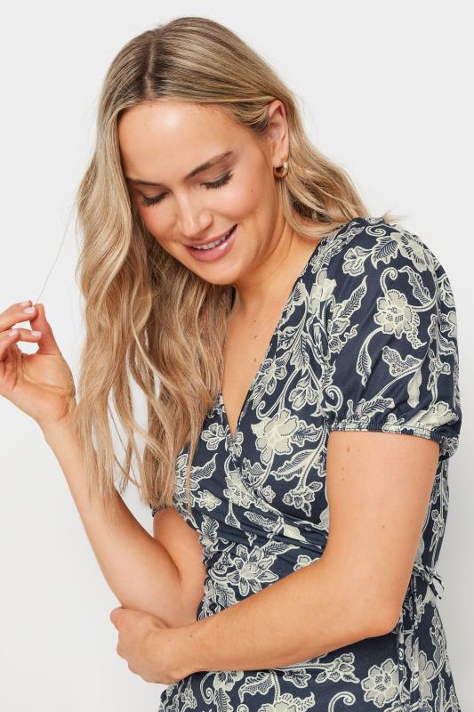 LTS Tall Women's Navy Blue Floral Print Wrap Top | Long Tall Sally 2