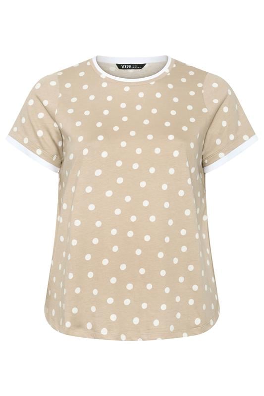 YOURS Plus Size Mocha Brown Spot Contrast Sleeve T-Shirt | Yours Clothing 5